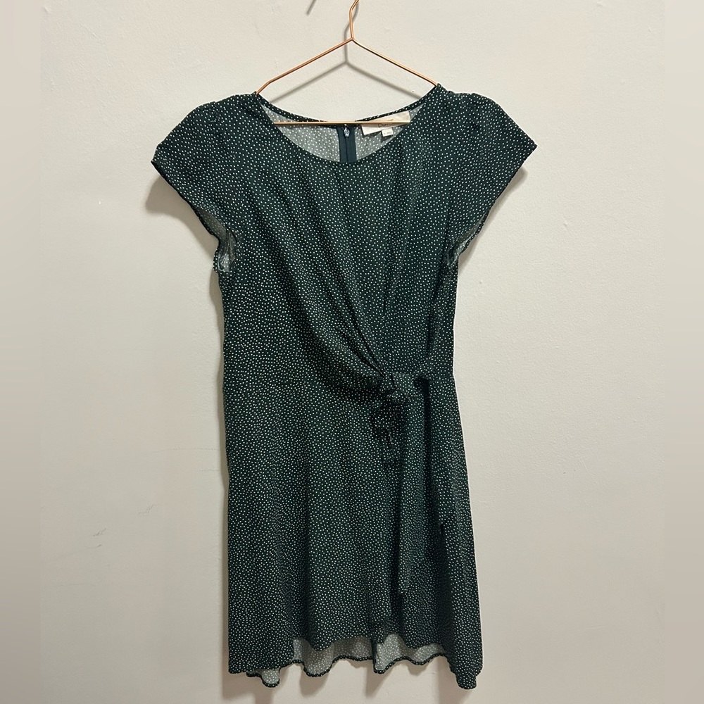 The LOFT Green Polka Dot Dress with tie at the waist